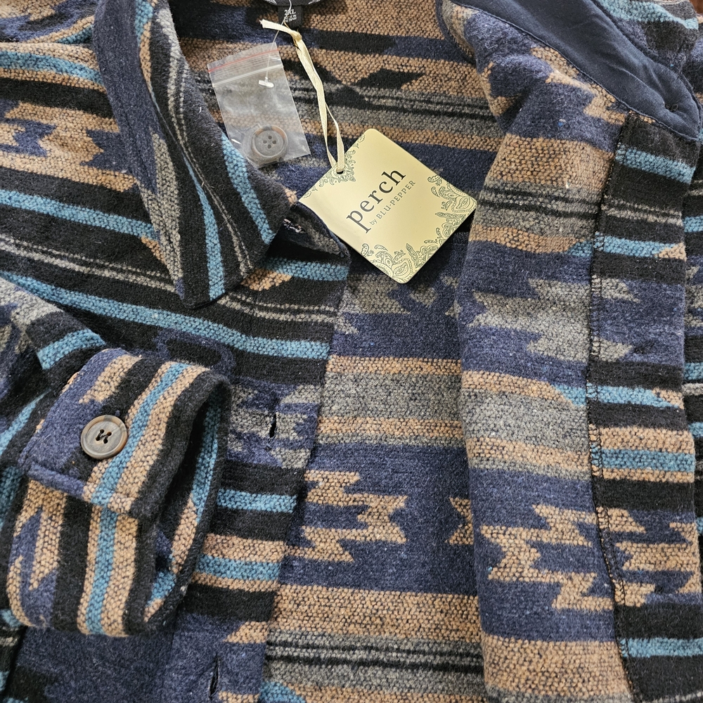 Western Aztec Blue Multicolor Pattern Shacket - Picture 8 of 11
